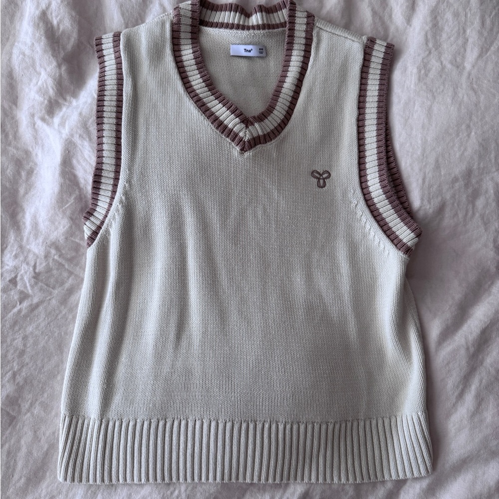 TNA Cream and Brown Knit Vest